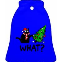 Cat What Christmas Murderous Black Cat Pushing Christmas Gift Ceramic Bell Ornament