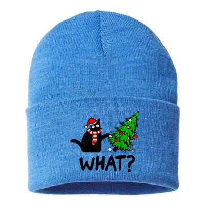 Cat What Christmas Murderous Black Cat Pushing Christmas Gift Sustainable Knit Beanie