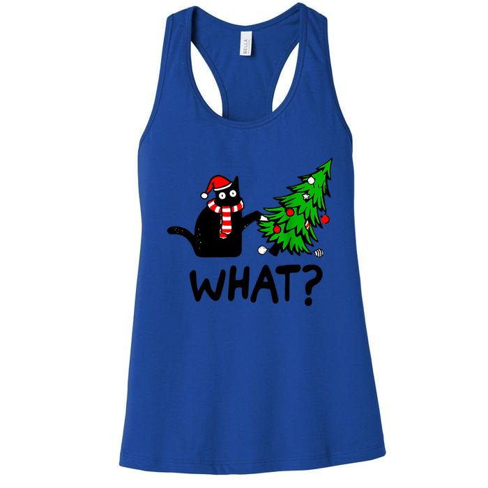 Cat What Christmas Murderous Black Cat Pushing Christmas Gift Women's Racerback Tank