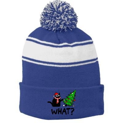 Cat What Christmas Murderous Black Cat Pushing Christmas Gift Stripe Pom Pom Beanie