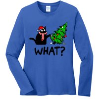 Cat What Christmas Murderous Black Cat Pushing Christmas Gift Ladies Long Sleeve Shirt