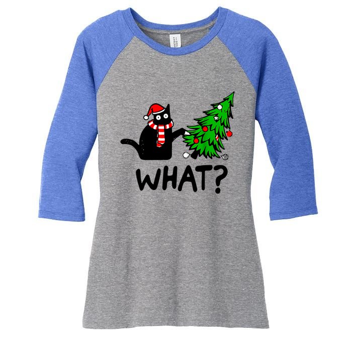 Cat What Christmas Murderous Black Cat Pushing Christmas Gift Women's Tri-Blend 3/4-Sleeve Raglan Shirt