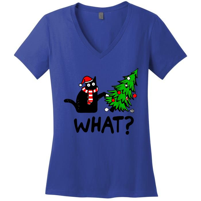 Cat What Christmas Murderous Black Cat Pushing Christmas Gift Women's V-Neck T-Shirt