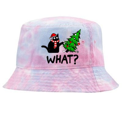 Cat What Christmas Murderous Black Cat Pushing Christmas Gift Tie-Dyed Bucket Hat