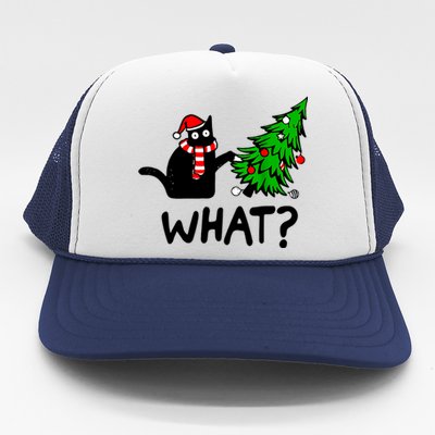 Cat What Christmas Murderous Black Cat Pushing Christmas Gift Trucker Hat