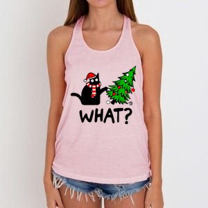 Cat What Christmas Murderous Black Cat Pushing Christmas Gift Women's Knotted Racerback Tank