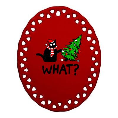 Cat What Christmas Murderous Black Cat Pushing Christmas Gift Ceramic Oval Ornament