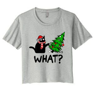 Cat What Christmas Murderous Black Cat Pushing Christmas Gift Women's Crop Top Tee