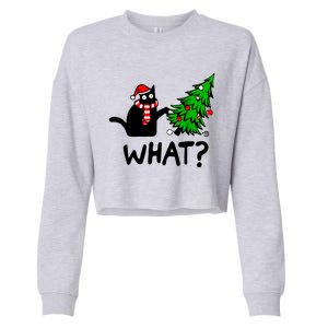 Cat What Christmas Murderous Black Cat Pushing Christmas Gift Cropped Pullover Crew