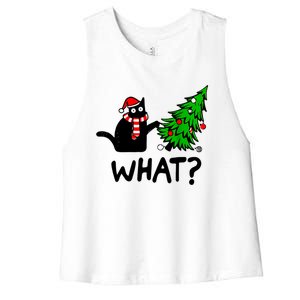 Cat What Christmas Murderous Black Cat Pushing Christmas Gift Women's Racerback Cropped Tank