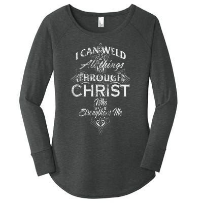 Christian Welder Cross I Can Weld Through Christ Women's Perfect Tri Tunic Long Sleeve Shirt