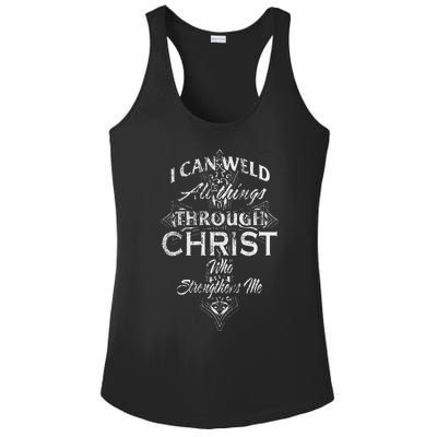 Christian Welder Cross I Can Weld Through Christ Ladies PosiCharge Competitor Racerback Tank