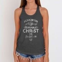 Christian Welder Cross I Can Weld Through Christ Women's Knotted Racerback Tank