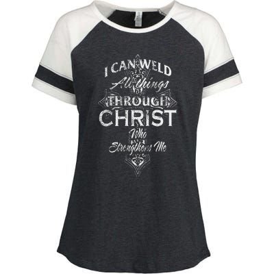 Christian Welder Cross I Can Weld Through Christ Enza Ladies Jersey Colorblock Tee