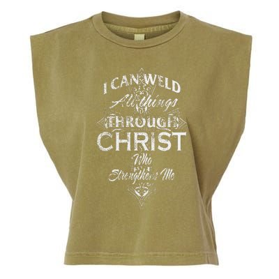 Christian Welder Cross I Can Weld Through Christ Garment-Dyed Women's Muscle Tee