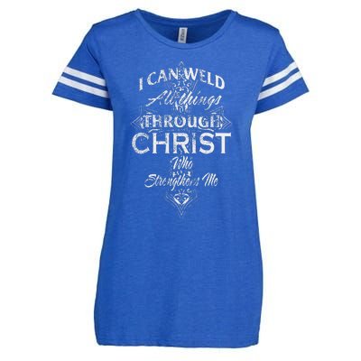 Christian Welder Cross I Can Weld Through Christ Enza Ladies Jersey Football T-Shirt