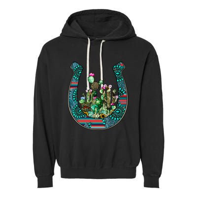 Country Western Cactus Sunflower Horseshoe Gift Garment-Dyed Fleece Hoodie