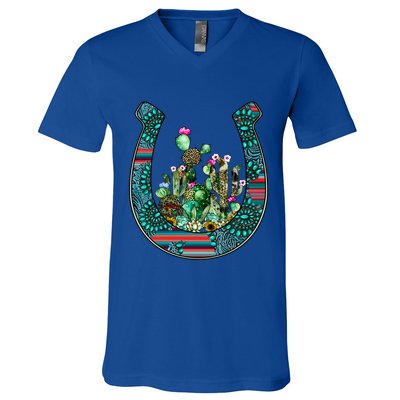 Country Western Cactus Sunflower Horseshoe Gift V-Neck T-Shirt