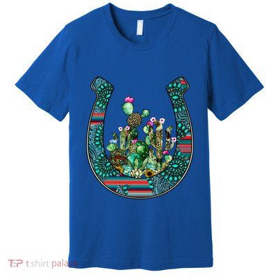 Country Western Cactus Sunflower Horseshoe Gift Premium T-Shirt