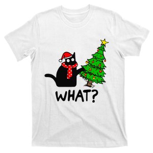 Cat What Christmas Tree Xmas Santa Funny Black Cat Christmas T-Shirt