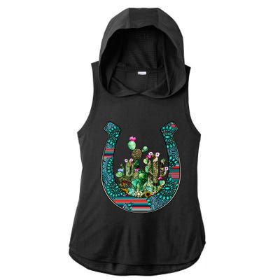 Country Western Cactus Sunflower Horseshoe Gift Ladies PosiCharge Tri-Blend Wicking Draft Hoodie Tank