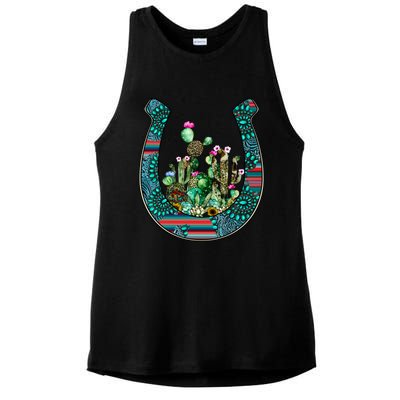 Country Western Cactus Sunflower Horseshoe Gift Ladies PosiCharge Tri-Blend Wicking Tank