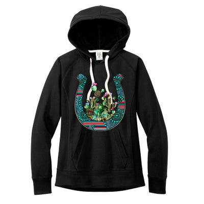 Country Western Cactus Sunflower Horseshoe Gift Women's Fleece Hoodie