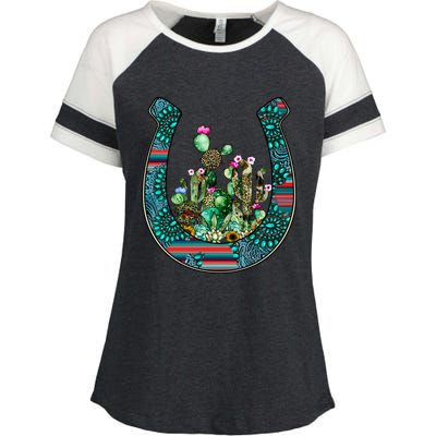 Country Western Cactus Sunflower Horseshoe Gift Enza Ladies Jersey Colorblock Tee