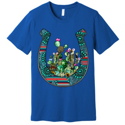 Country Western Cactus Sunflower Horseshoe Gift Premium T-Shirt