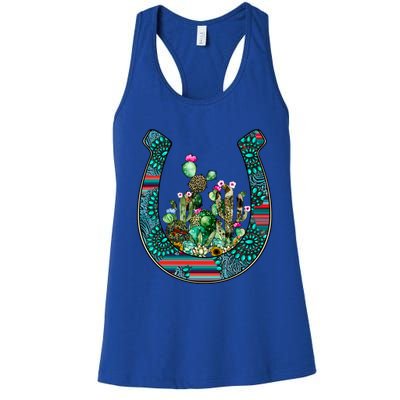 Country Western Cactus Sunflower Horseshoe Gift Women's Racerback Tank