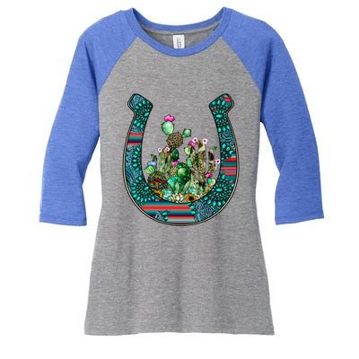 Country Western Cactus Sunflower Horseshoe Gift Women's Tri-Blend 3/4-Sleeve Raglan Shirt