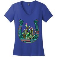 Country Western Cactus Sunflower Horseshoe Gift Women's V-Neck T-Shirt