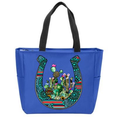 Country Western Cactus Sunflower Horseshoe Gift Zip Tote Bag