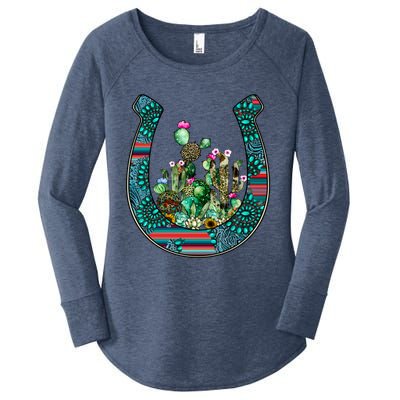 Country Western Cactus Sunflower Horseshoe Gift Women's Perfect Tri Tunic Long Sleeve Shirt