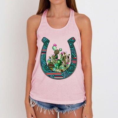 Country Western Cactus Sunflower Horseshoe Gift Women's Knotted Racerback Tank