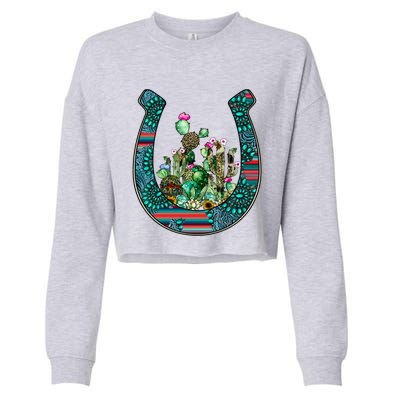 Country Western Cactus Sunflower Horseshoe Gift Cropped Pullover Crew