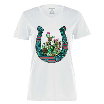 Country Western Cactus Sunflower Horseshoe Gift Women's Momentum V-Neck T-Shirt