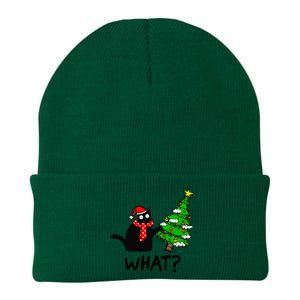 Cat What Christmas Tree Xmas Light Santa Hat Funny Black Cat Knit Cap Winter Beanie