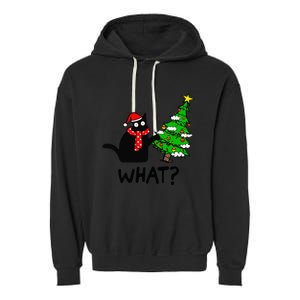 Cat What Christmas Tree Xmas Light Santa Hat Funny Black Cat Garment-Dyed Fleece Hoodie