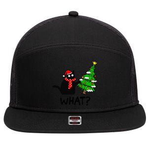 Cat What Christmas Tree Xmas Light Santa Hat Funny Black Cat 7 Panel Mesh Trucker Snapback Hat