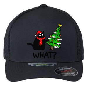 Cat What Christmas Tree Xmas Light Santa Hat Funny Black Cat Flexfit Unipanel Trucker Cap