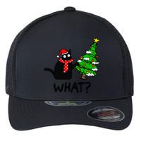 Cat What Christmas Tree Xmas Light Santa Hat Funny Black Cat Flexfit Unipanel Trucker Cap