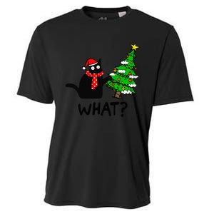 Cat What Christmas Tree Xmas Light Santa Hat Funny Black Cat Cooling Performance Crew T-Shirt