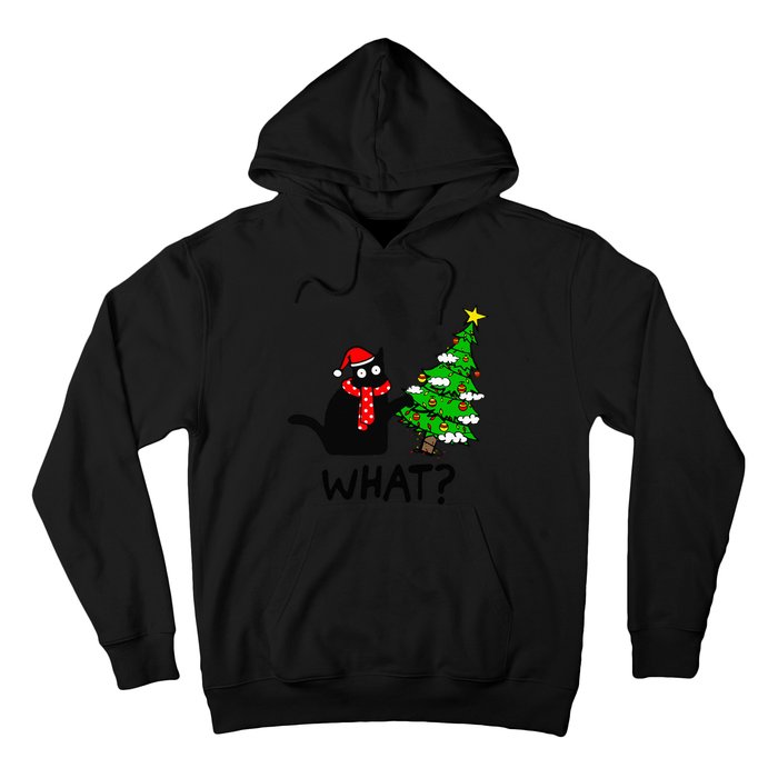 Cat What Christmas Tree Xmas Light Santa Hat Funny Black Cat Hoodie