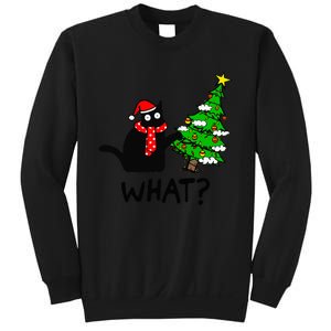 Cat What Christmas Tree Xmas Light Santa Hat Funny Black Cat Sweatshirt