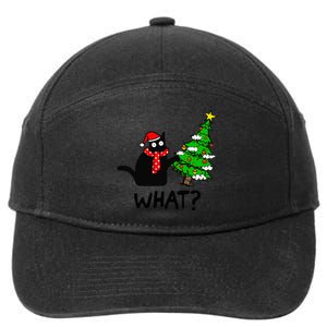 Cat What Christmas Tree Xmas Light Santa Hat Funny Black Cat 7-Panel Snapback Hat