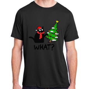 Cat What Christmas Tree Xmas Light Santa Hat Funny Black Cat Adult ChromaSoft Performance T-Shirt