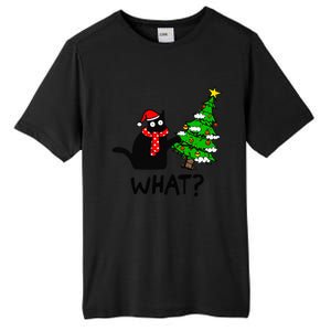 Cat What Christmas Tree Xmas Light Santa Hat Funny Black Cat Tall Fusion ChromaSoft Performance T-Shirt