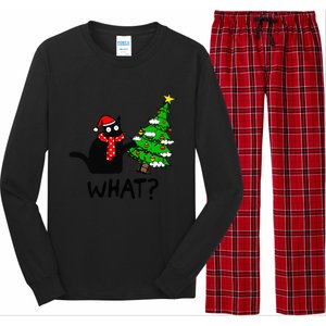 Cat What Christmas Tree Xmas Light Santa Hat Funny Black Cat Long Sleeve Pajama Set