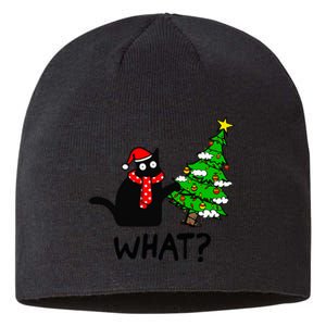 Cat What Christmas Tree Xmas Light Santa Hat Funny Black Cat Sustainable Beanie